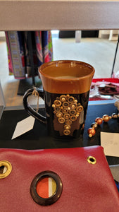sew forgiven - Black Mug with beads